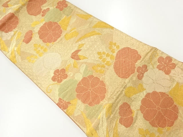 アンティーク　菊桐模様織出し袋帯（着用可）